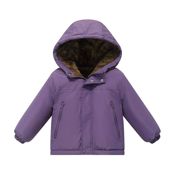 WhouRiu Boy Puffy Coat Winter Warm Thickened Zipper Hooded Windproof Jacket Windbreaker Outerwear Purple,Sized 12-18 M