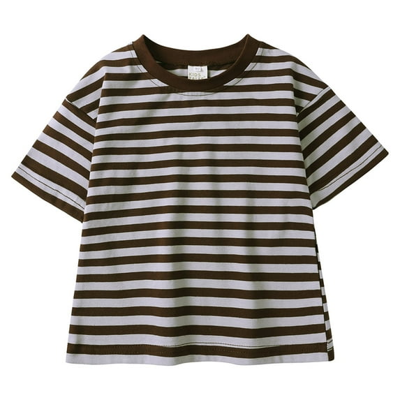 WhouRiu Boy Tshirts Striped Short Sleeve T Shirts Children Sumemr Casual Pullover Tops Brown,Sizes 1-2