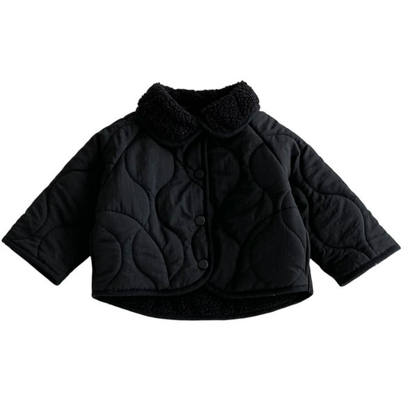 WhouRiu Boy's Winter Coat Lined Turndown Collar Padded Coat Children Cozy Thick Warm Soft Outerwear Coats Black,Sized 9-12 M