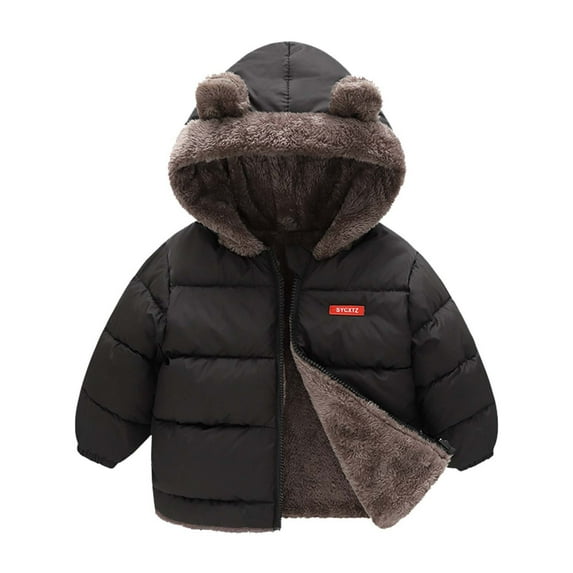 WhouRiu Boy Winter Coat Thermal Soft Bear Hooded Padded Jacket Children Warm Thickened Cozy Puffer Coats Black,Sized 18-24 M