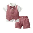 thumbnail image 1 of WhouRiu Infant Boy's Outfits Formal Short Sleeve Shirt Plaid Vest Shorts Child Summer Wedding Birthday Outfit Set,3-Piece Red,Size 12-18 M, 1 of 7