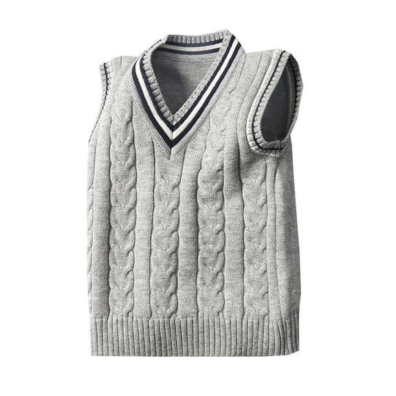 WhouRiu Boy's Sweater V Neck Sleeveless Ribbed Knit Sweater Kids Warm Soft School Fall Winter Sweaters Gray,Sized 1-2