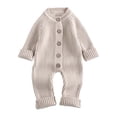 thumbnail image 1 of WhouRiu Boys Bodysuits Long Sleeve Button Knitted Romper Baby Spring Solid Cozy Cotton Jumpsuit Clothes Beige,Size 12-18 M, 1 of 4