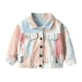 thumbnail image 1 of WhouRiu Boys Girls Denim Jacket Tie Dye Gradient Turndown Collar Denim Coat Kids Cozy Warm Outerwear Autumn Jackets Beige,Sized 18-24 M, 1 of 2