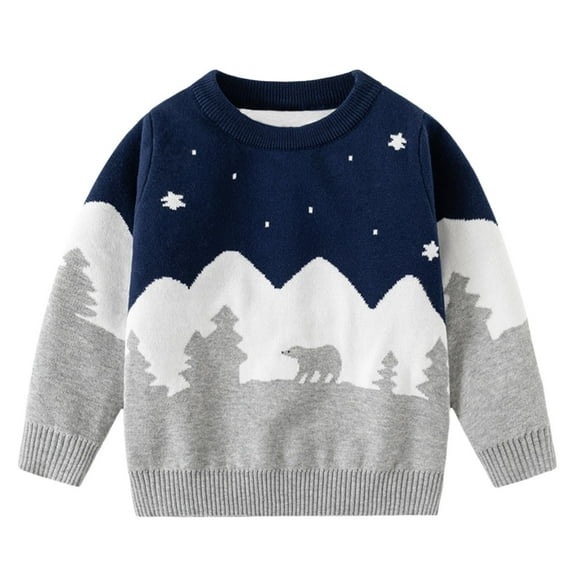 WhouRiu Boys Girls Sweater Snow Bear Print Warm Knitted Sweater Child Loose Warm Soft Winter Sweaters Blue,Sized 18-24 M