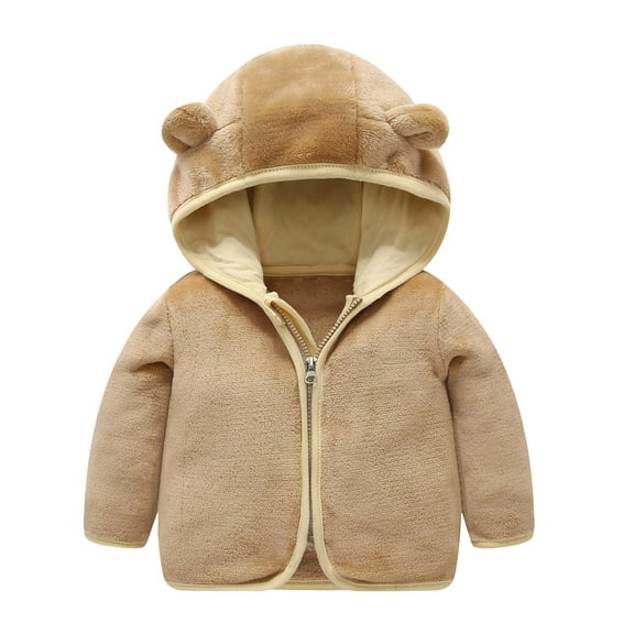 WhouRiu Boys Girls Winter Coat Lined Thermal Hooded Jacket Kids Solid Warm Soft Windproof Outerwear Coats Brown,Sized 18-24 M