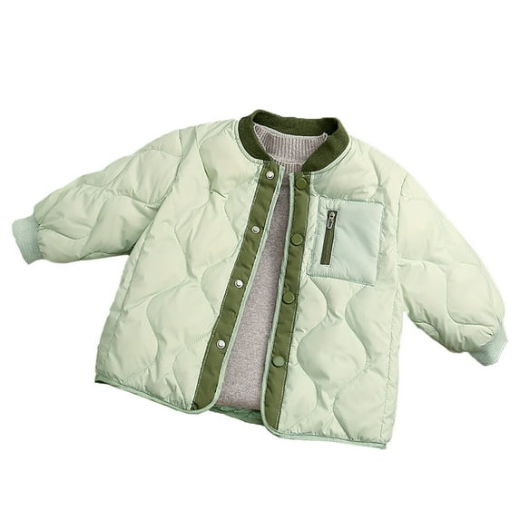 WhouRiu Boys Girls Winter Coat Thermal Warm Ripstop Button Puffer Coat Child Solid Fall Lightweight Windproof Down Jackets Green,Sized 1-2