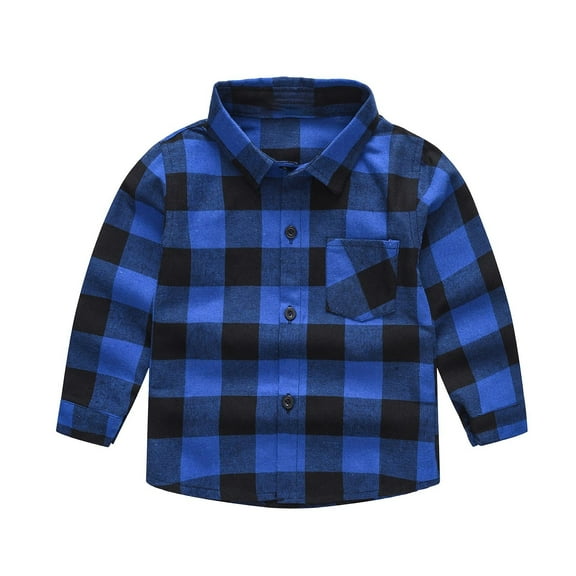 WhouRiu Boys Jacket Long Sleeved Plaid Stand Collar Button Jacket Kids Loose Casual Autumn Jackets Blue,Sized 12-24 M