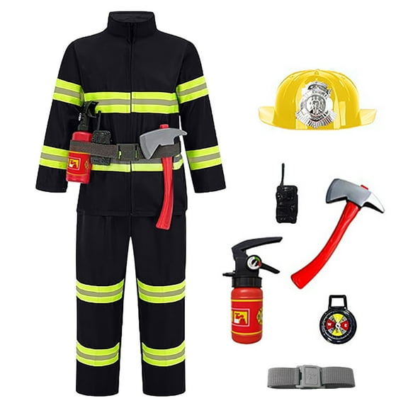 WhouRiu Infant Boys Outfit Set Fireman Role Play Long Sleeve Jacket Pants Halloween Party Costume Outfits,8-Piece Yellow,Sized 1-2