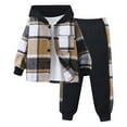 thumbnail image 1 of WhouRiu Infant Boys Outfit Set Long Sleeve Plaid Hooded Coat and Pants Kids Spring Fall Sports Outfits Beige.Sizes 18-24 M, 1 of 4