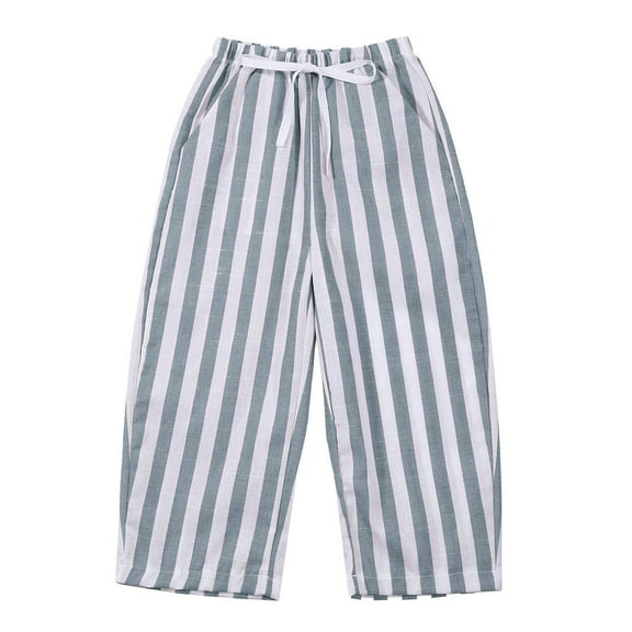 WhouRiu Boys Pants Summer Drawstring Waist Striped Pants Children Fashion Breathable Trousers Blue,Sizes 18-24 M