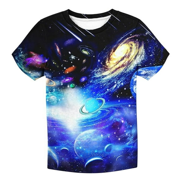 WhouRiu Boys' T Shirt 3D Prints Short Sleeve T Shirt Child Summer Fashion Loose Comfy T-Shirts Blue,Sized 1-2