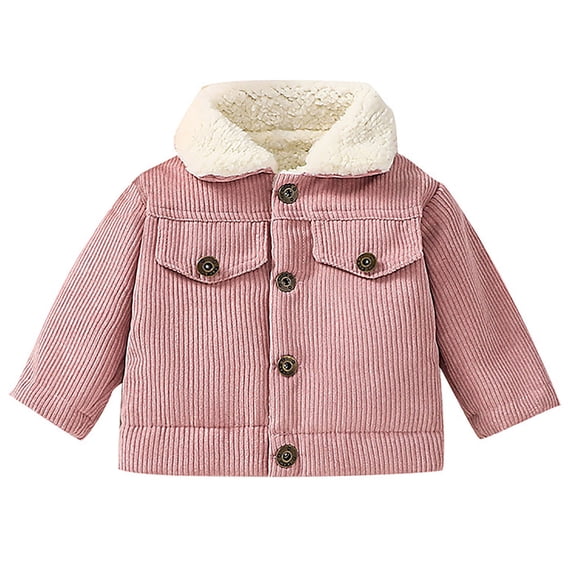 WhouRiu Boy Girl Winter Coat Corduroy Warm Thickened Lined Coat Kids Cozy Soft Thermal Outerwear Coats Pink,Sized 12-18 M