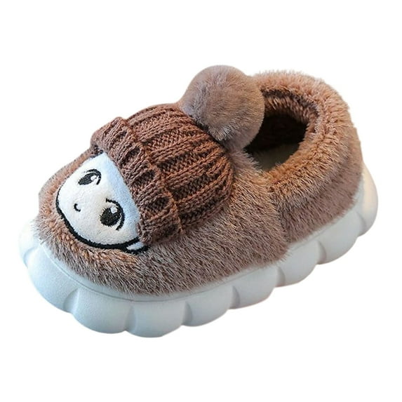 WhouRiu Girl Boy Slippers with Back Heel Warm Thick House Shoes Kids Thermal Platform Winter Scuff Slippers Brown Toddler7.5