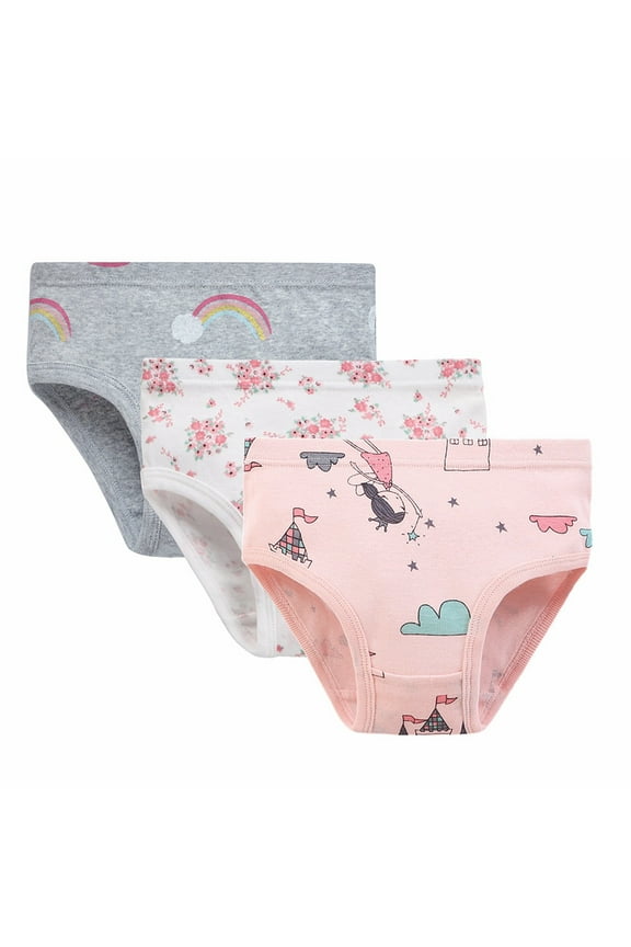 Infant Girl' Briefs Assorted Prints Multipack Breathable Cotton Panties Kids Super Value Soft Underwear,3-Pack Gray,Size 18-24 M