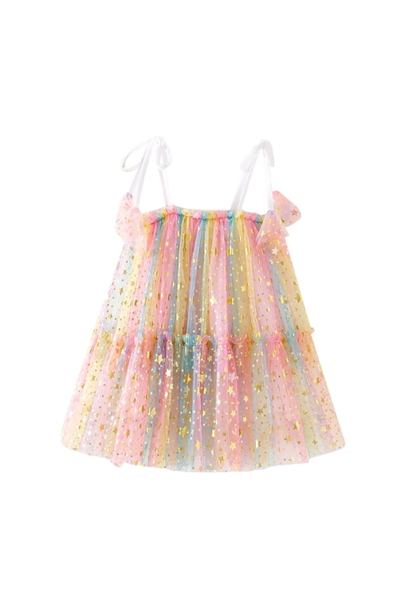 Infant Girl Dress Star Moon Sequin Sleeveless Tulle Dresses Child Festive Party Princess Dress Yellow,Sized 12-18 M