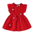 thumbnail image 1 of WhouRiu Girl Dresses Stylish Flower Ruffle Sleeve Comfortable Dresses Baby Princess Party Cozy Summer Dress Red,Size 9-12 M, 1 of 6