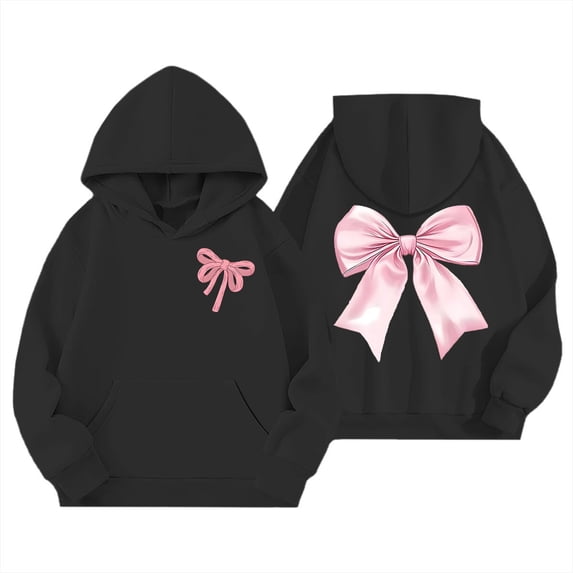 WhouRiu Girl Hoodies Bow Prints Pullover Hooded Sweatshirt Child Oversized Cozy Soft Autumn Winter Hoodies Black,Sized 18-24 M
