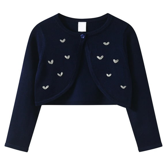 WhouRiu Girl' Sweater Embroidered Heart Soft Knitted Cardigan Kids Cozy Spring Autumn Lightweight Sweaters Blue,Sized 1-2