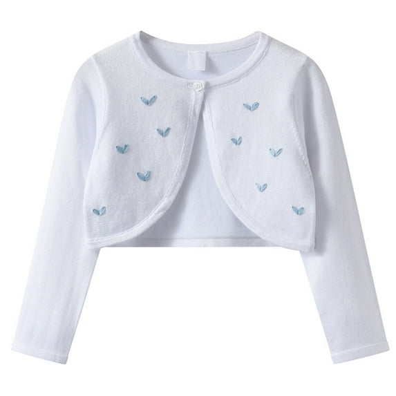 WhouRiu Girl' Sweater Embroidered Heart Soft Knitted Cardigan Kids Cozy Spring Autumn Lightweight Sweaters White,Sized 1-2