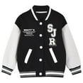 thumbnail image 1 of WhouRiu Boys Bomber Jacket Colorblock Letter Prints Coat Kids Sports Lightweight Outerwear Jackets Black,Sized 18-24 M, 1 of 3