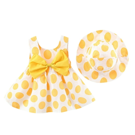 WhouRiu Girl's Dress Dot Graphic Sleeveless Princess Dress with Bow Baby Beach ,2-Piece