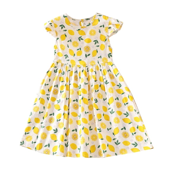 WhouRiu Infant Girl's Dress for Summer Fruit Lemon Prints Short Sleeve Dress Child Thin Cozy Breathable Tank Dress Yellow,Size 18-24 M