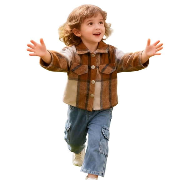 WhouRiu Girl's Outfits Plaid Print Lapel Jacket Denim Trousers Kids Stylish Comfy Streetwear Athletic Fall Outfit Set Beige,Sized 9-12 M