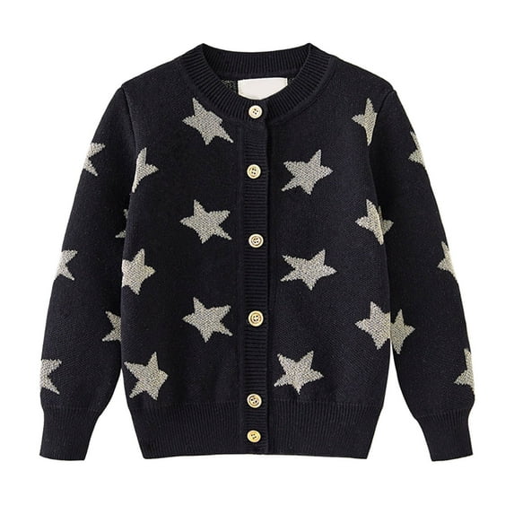 WhouRiu Girl's Sweaters Star Jacquard Button Knitted Cardigan Children Warm Cozy Soft Fall Winter Sweaters Black,Sized 12-18 M