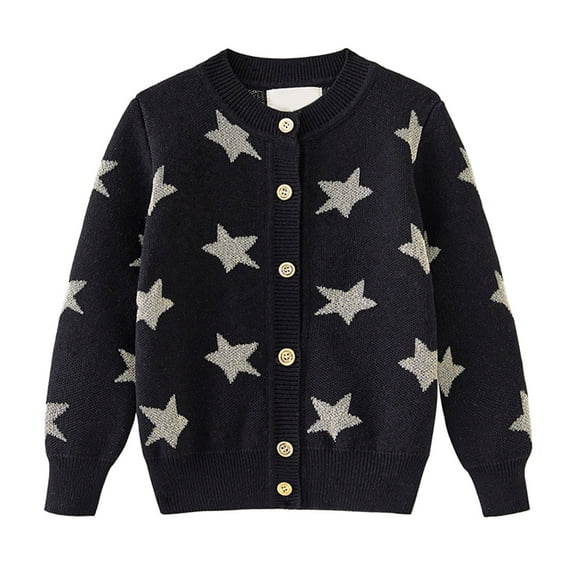WhouRiu Girl's Sweaters Star Jacquard Button Knitted Cardigan Children Warm Cozy Soft Fall Winter Sweaters Black,Sized 12-18 M