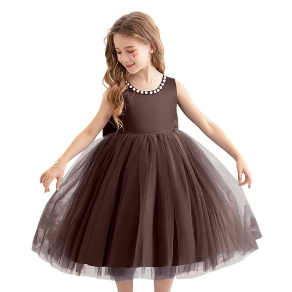 WhouRiu Infant Girls Dresses Sleeveless Wedding Elegant Tutu Dress Children Party Princess Tulle Dresses Brown,Sized 18-24 M