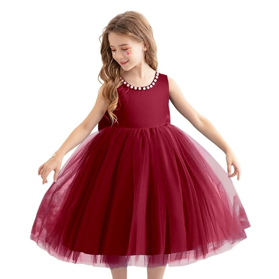 WhouRiu Infant Girls Dresses Sleeveless Wedding Elegant Tutu Dress Children Party Princess Tulle Dresses Red,Sized 18-24 M