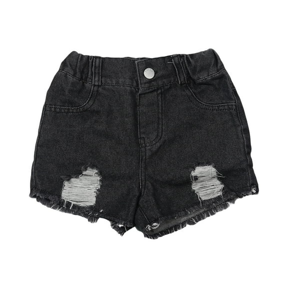 WhouRiu Infant Girls Jeans Distressed Elastic Waist Denim Shorts Kids Summer Fashion Hot Half Trousers Black,Sizes 1-2