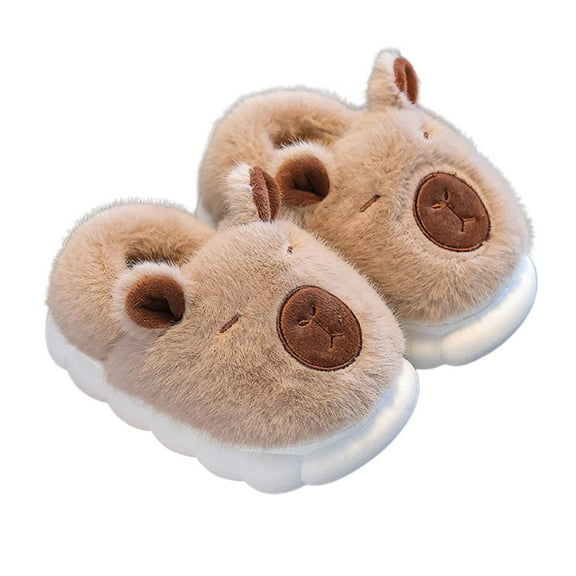 WhouRiu Girls' Slippers Lined Capybara Fuzzy Warm Shoes Children Winter Indoor Outdoor Scuff Slippers Brown Toddler8