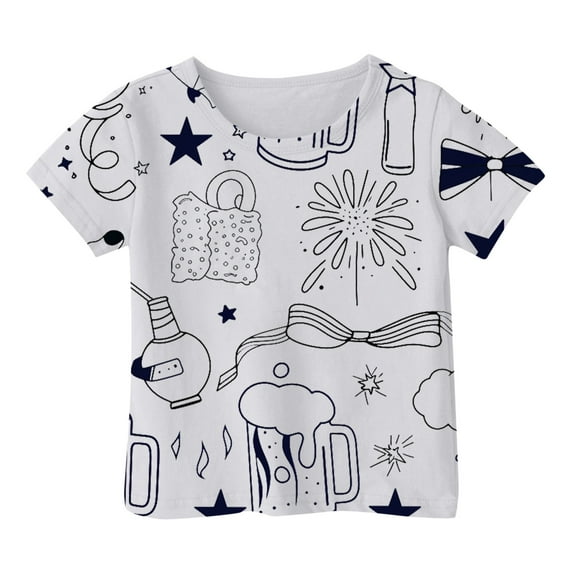 WhouRiu Infant Girls T Shirts Fashion Cartoon Prints Loose Short Sleeve T Shirt Kids Casual Clothes White,Sizes 1-2