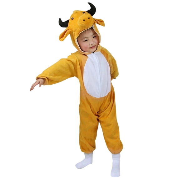 WhouRiu Jumpsuit for Big Boy Girl Animal Dinosaur Hooded Performance Romper Children Stage Role Play Party Bodysuit Orange,Size 8-9 Y