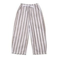 thumbnail image 1 of WhouRiu Kids Boys Pants Summer Drawstring Waist Striped Tapered Pants Toddler Boys Fashion Loose Fit Daily Wear Trousers Beige,Sizes 3-4, 1 of 5