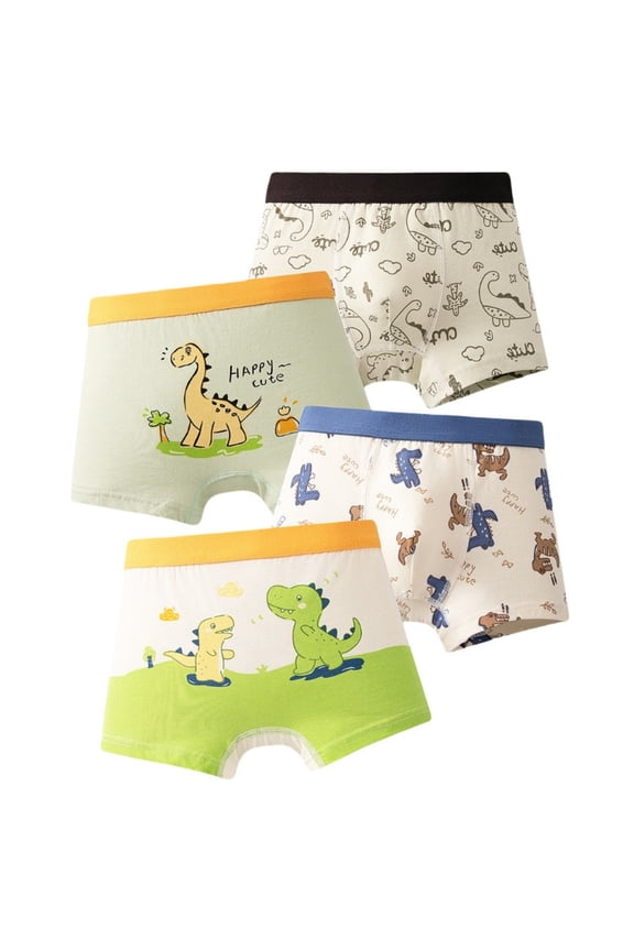 Little Boy' Boxer Shorts Cartoon Breathable Cotton Underpants Child Soft Stretch Daily Wear Underwear,4-Pack Green,Size 4-6