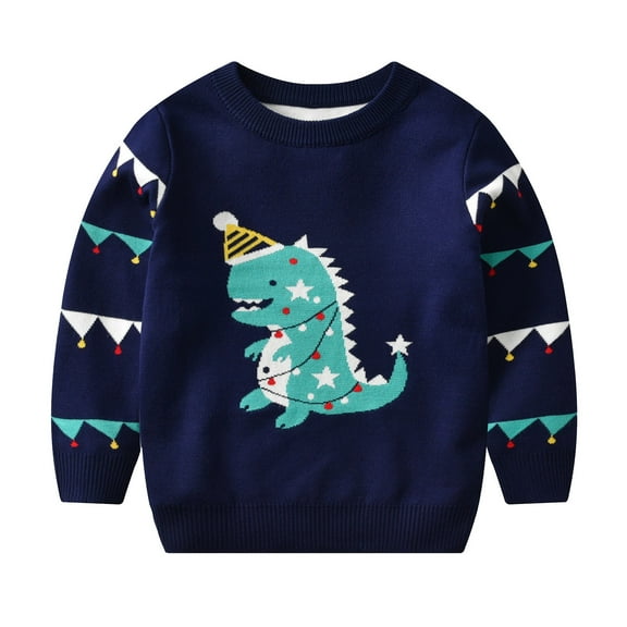 WhouRiu Little Boy' Christmas Sweater Dinosaur Knitted Long Sleeve Sweater Children Holiday Party Cozy Soft Winter Sweaters Blue,Sized 5-6