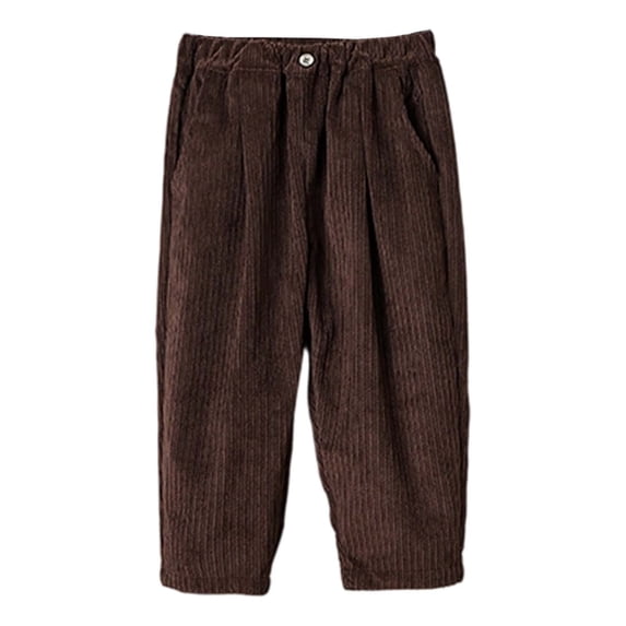 WhouRiu Little Boy Corduroy Pants Elastic Waist Straight Leg Trousers Classic Cozy Soft School Play Spring Pants Brown,Size 5-6