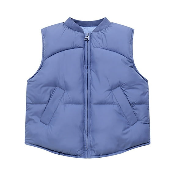 WhouRiu Little Boy Girl Winter Coat Warm Thermal Quilted Sleeveless Bomber Jacket Child Windproof Outerwear Coats Blue,Sized 7-8