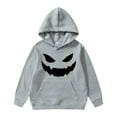 thumbnail image 1 of WhouRiu Little Boy Holiday Hoodie Halloween Face Pumpkin Print Hooded Sweatshirt Party Comfy Hoodie Gray,Sized 5-6, 1 of 3