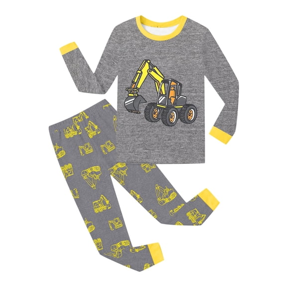 WhouRiu Little Boy Outfit Set Cartoon Print Long Sleeve Crew Neck Tshirt Pants Children Loose Cozy Loungewear Homewear Outfits Gray,Sized 7-8