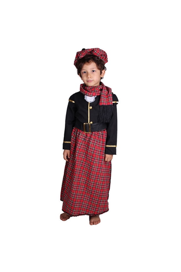 Little Boy Outfit Set Traditional Button Jackets Plaid Dress Role Play Performance Outfits,5-Piece Red,Sized 5-7