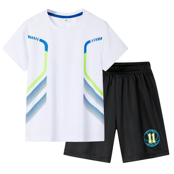 WhouRiu Little Boy Outfits Short Sleeve Quick Drying T Shirt Shorts Kids Sports Summer Clothes Set White.Sizes 5-6