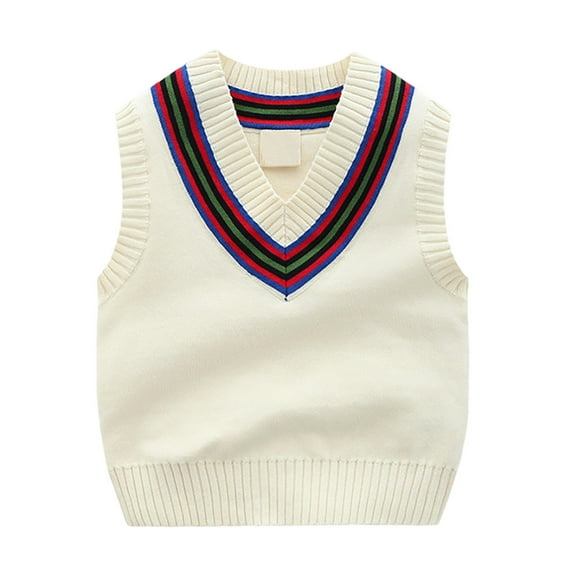 WhouRiu Little Boy School Sweater Vest Cartoon Embroidery Knit Sweater Children School Autumn Winter Sweaters Beige,Sized 6-7