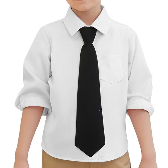 WhouRiu Little Boy Shirts Solid Long Sleeve Lapel Button Tops with Tie Kids Gentleman Tops,2-Piece White,Sizes 5-6