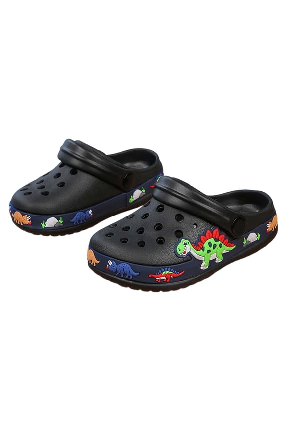 Little Boy' Slippers Dinosaur Cartoon Lightweight Comfy Slip-On Slipper Kids Soft Breathable Beach Shoes Black Little Child10.5