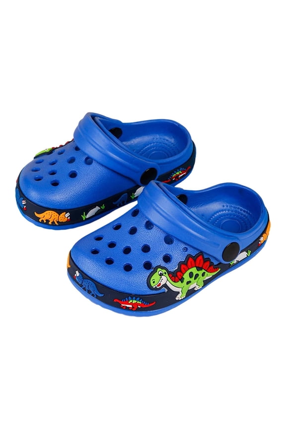 Little Boy' Slippers Dinosaur Cartoon Lightweight Comfy Slip-On Slipper Kids Soft Breathable Beach Shoes Blue Little Child10.5