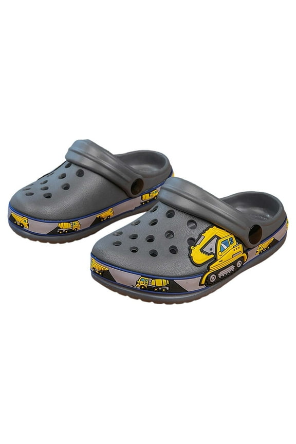 Little Boy' Slippers Dinosaur Cartoon Lightweight Comfy Slip-On Slipper Kids Soft Breathable Beach Shoes Gray Little Child11